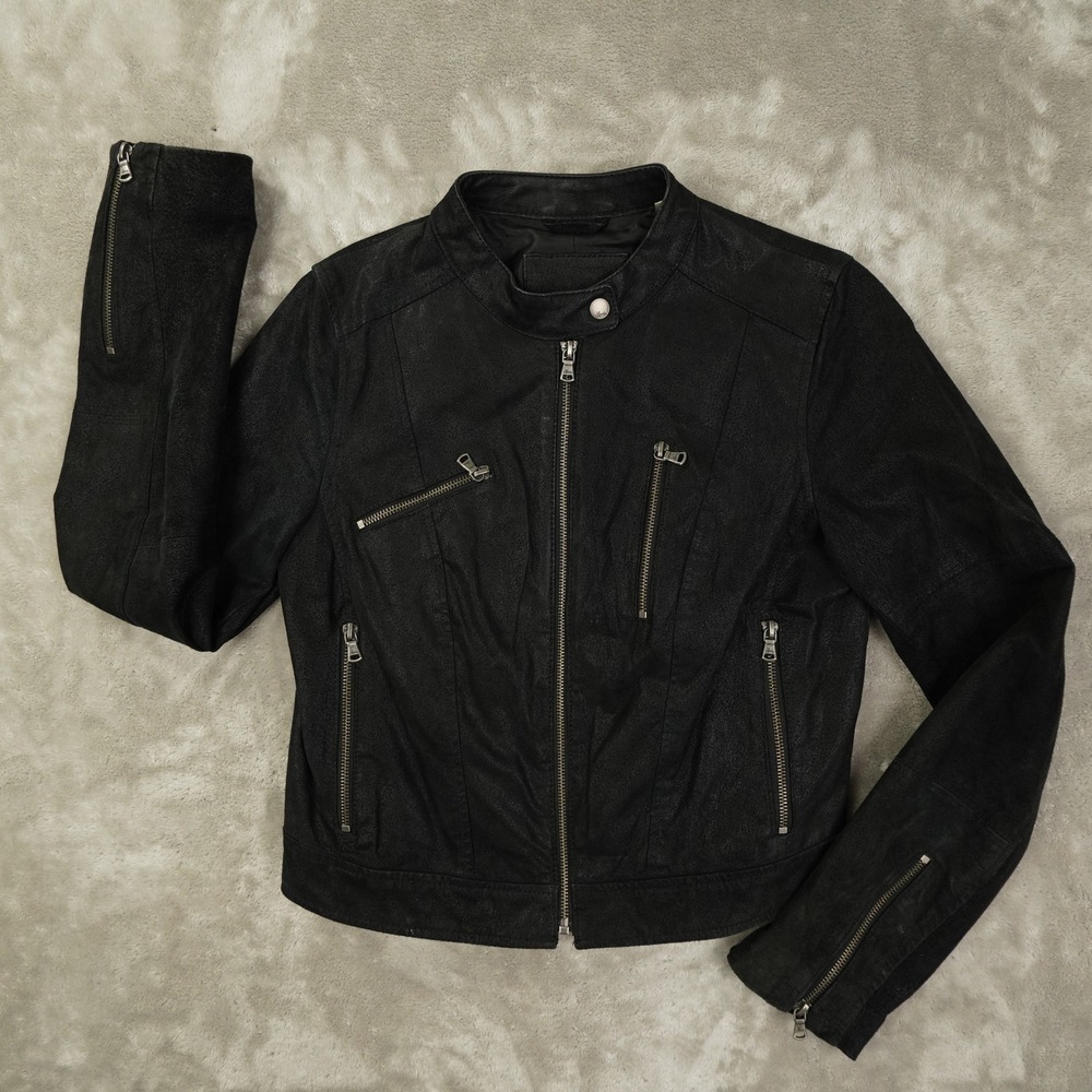Levi's Black Suede Leather Moto Jacket Women's Medium Biker Full Zip Rock